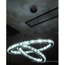 Luxueux deux anneaux circulaires LED pendentif en cristal pour le salon